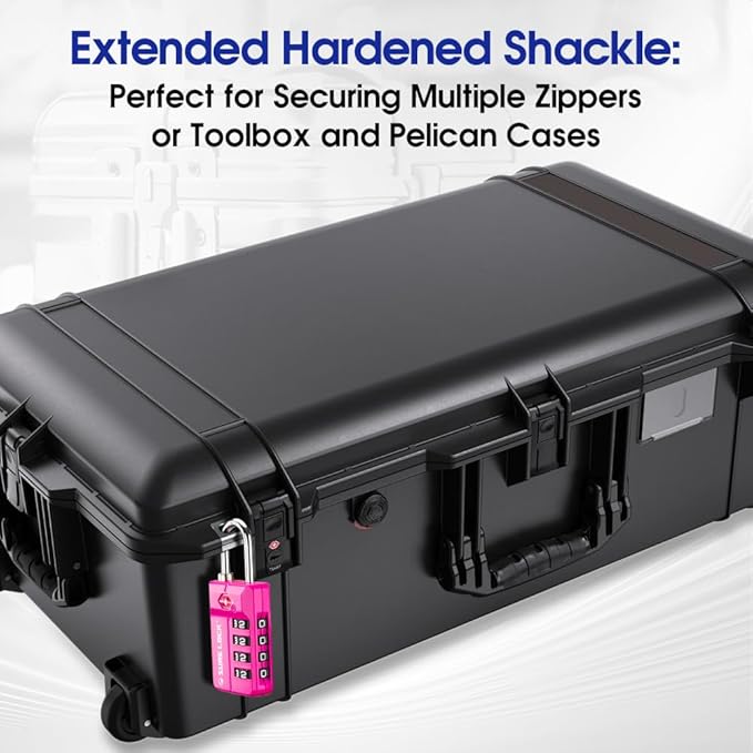 SURE LOCK TSA Approved 4-Digit Luggage Lock, Resettable Combination, Red Dot Open-Alert (Resets Only with Code), Easy-Read Black/White Dials, Hardened Shackle, Zinc Alloy (Pink 1 Pack)