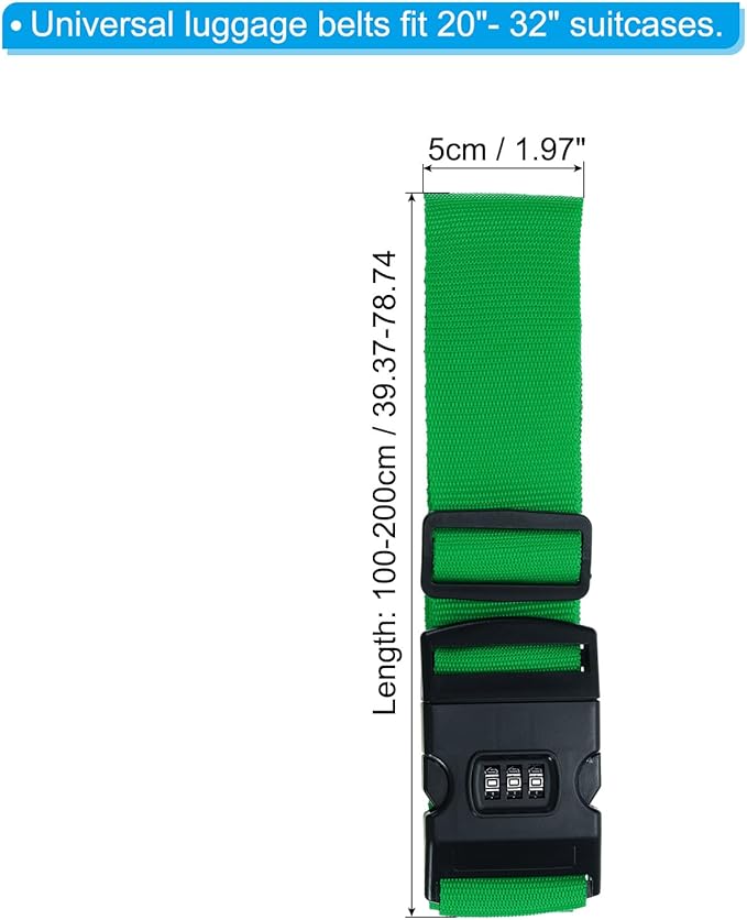 PATIKIL Luggage Straps, Suitcase Straps Adjustable Luggage Belts Strap with Combination Lock for Luggage Suitcases Travel, Grass Green
