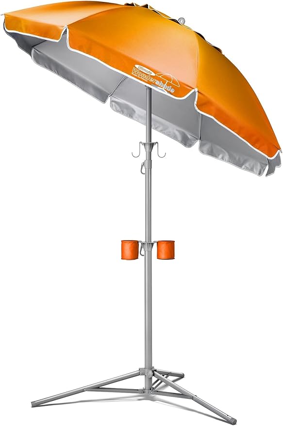 Wondershade Ultimate Portable Sun Shade Umbrella – Lightweight Adjustable Outdoor Patio & Beach Umbrella with Tripod Base (Orange)