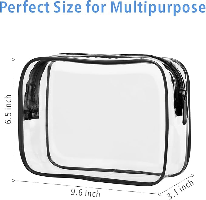 PACKISM Clear Makeup Bags 2 Pack Large, 9.6 Inch Clear Travel Bags for Toiletries, Portable Cosmetic Organizer for Full Size Bottles Checked Luggage & Home Storage, Black