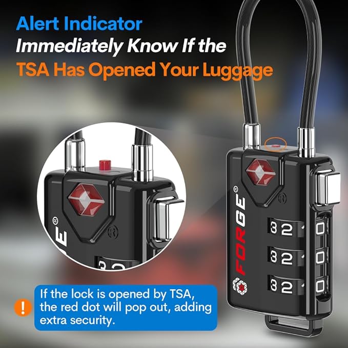 TSA Approved Cable Luggage Locks, Re-settable Combination with Alloy Body