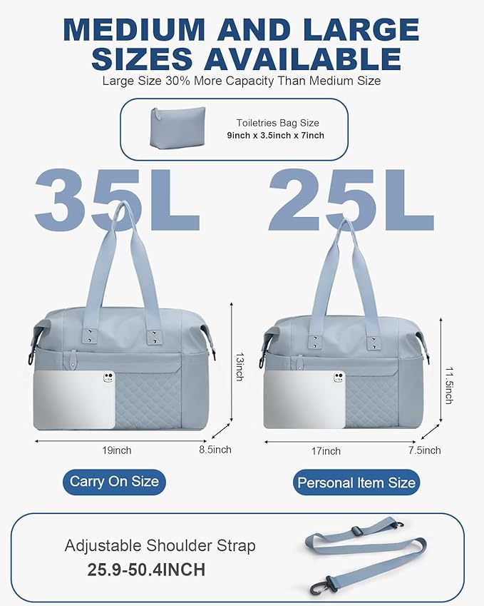 Travel Duffle Bag, Waterproof Weekender Overnight Hospital Bags for Women Men with Toiletry Bag Lightweight Carry on Personal Item Duffle Gym Bag for Travel, Airplanes, Sports