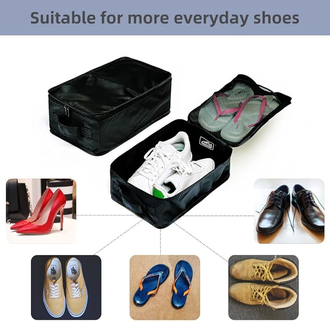 JJ POWER Travel Shoe Bags, Foldable Waterproof Shoe Pouches Organizer-Double Layer (Black, 2 Packs)
