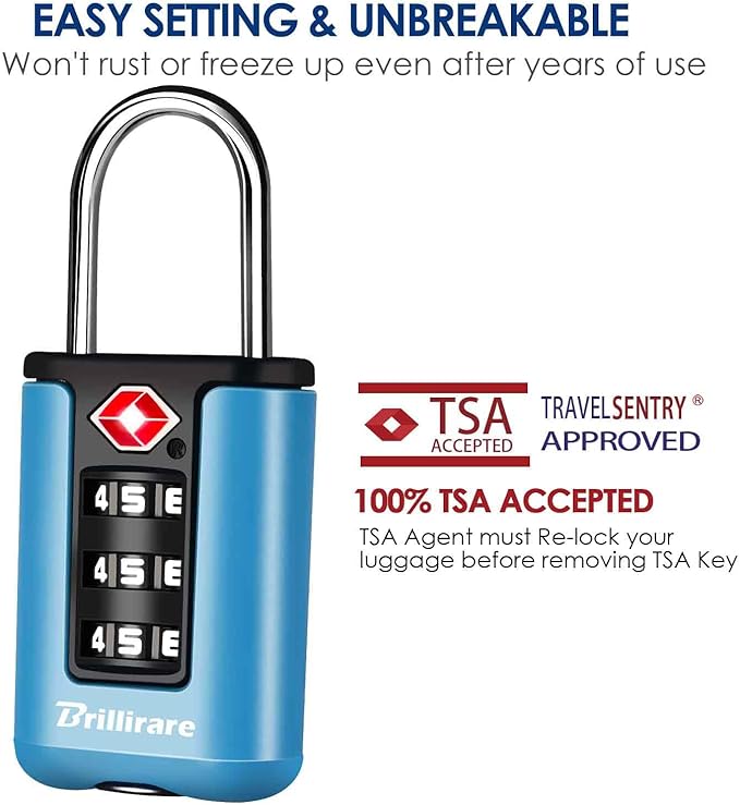 2 Pack TSA Approved Luggage Locks, Combination Travel Padlock, 3-Digit Waterproof Lock, TSA Accepted Outdoor Keyless Resettable Lock for Lockers, Bags, Backpack, Gym, Gate-Blue