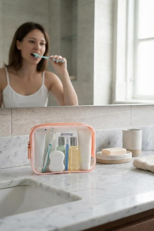 Buminee Clear Pouch Small, Makeup Bag, 6.6"x2.3"x4.7" TSA Approved Toiletry Bag, Clear Travel Bags for Toiletries, Cosmetic Bag for Women-9 Pack