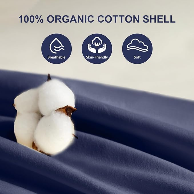 Organic Buckwheat Pillow for Sleeping with Dual-Layer Pillowcase and Extra Tartary Buckwheat Hulls, Adjust Height and Firmness, Neck Support Pillow for Back and Side Sleepers 14"x20", Navy Blue