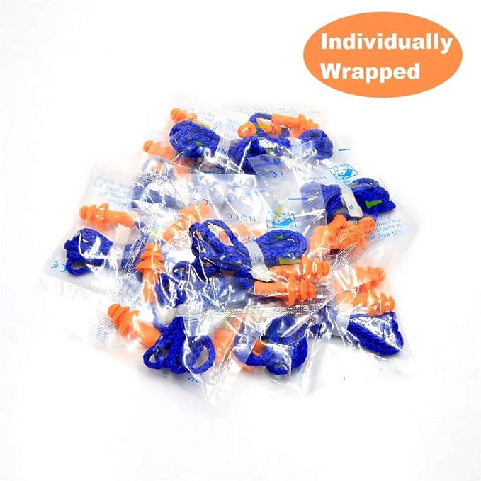 50 Pair Silicone Corded Ear Plugs Reusable - Gun Range Hearing Protection for Shooters Hunters Lawn Mower Sleeping Construction Worker Safety Sports - Bulk Shooting Ear Protection for Men Women Adult