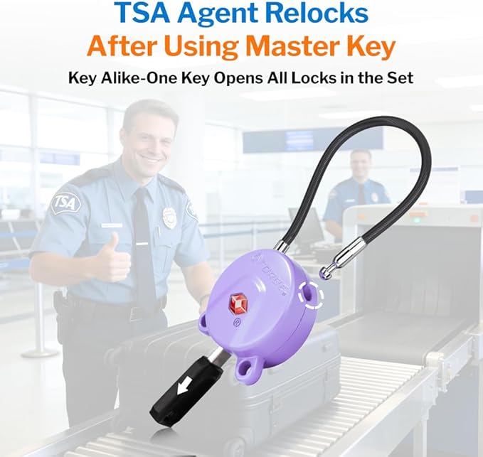Forge TSA Approved Luggage Locks Ultra-Secure Dimple Key Locks, Cable Lock, for Travel with Zinc Alloy Body- 2 Purple Locks