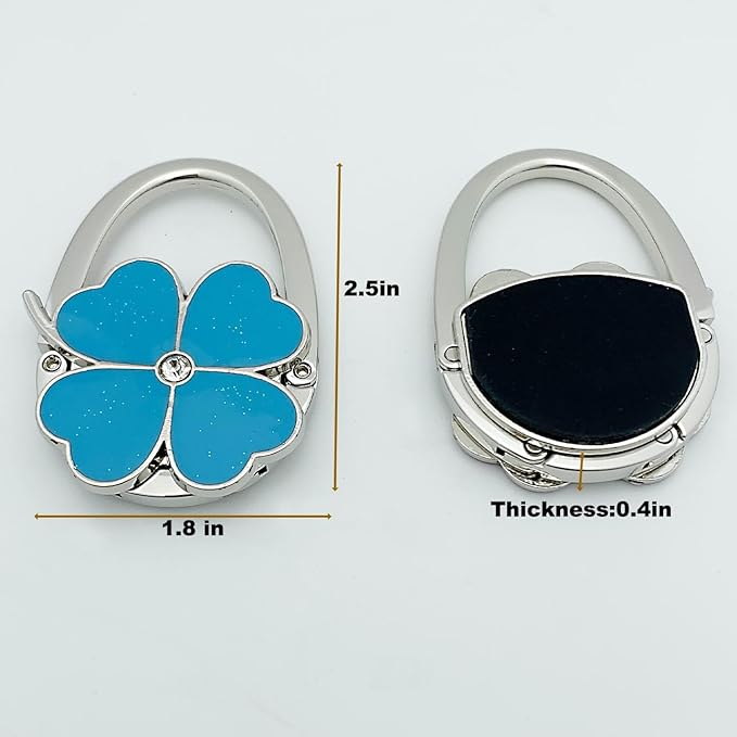 ROFLYER Four Leaf Clover Design Foldable Handbag Hanger Folding Purse Table Hook Holder (Blue)