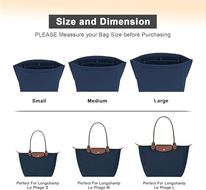 LOUKAYCCI Purse Organizer Insert for Longchamp Le Pliage L Handbag Insert Felt Long Champ Tote Bag Organizer Insert with Cup (DarkBlue, Medium)
