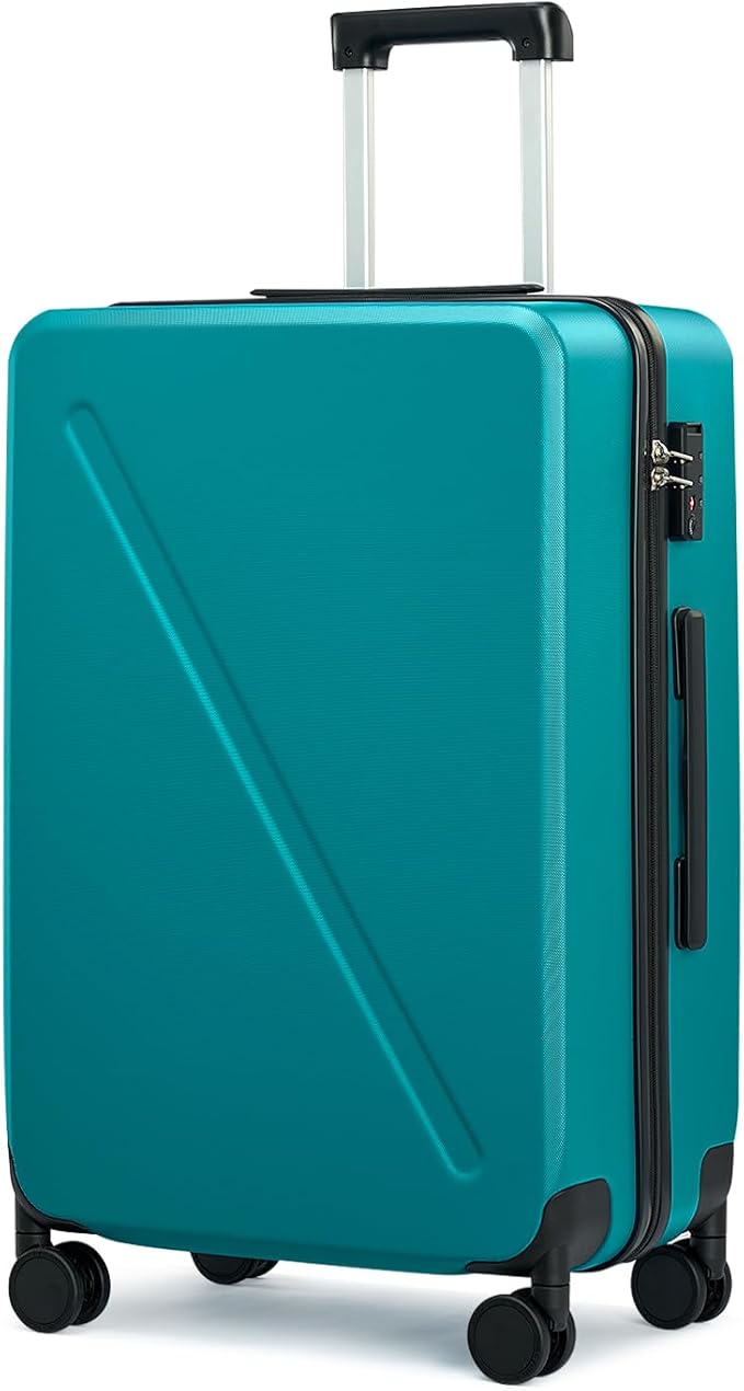 MILADA 24 Inch Medium Checked Luggage, Hard Shell Suitcase with 360° Spinner Wheels, TSA Approved Lock, Lightweight Durable Hardside Travel Luggage for Business, Caribbean Blue