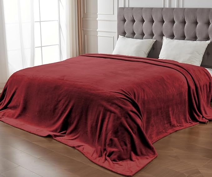 Big Oversized Extra Large Blanket, Huge Fleece 10'x10' Blanket, California King Warm Companion for Whole Family, Bed, Sofa, Couch, Travel, Camping 120x120 Wine