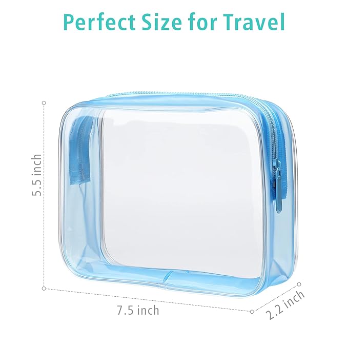 F-color TSA Approved Toiletry Bag 3 Pack Medium - Clear Makeup Bag Travel Quart Size for Women Men, Clear Cosmetic Bag Airport Airline Compliant Carry on Bag, Matte Black White Blue
