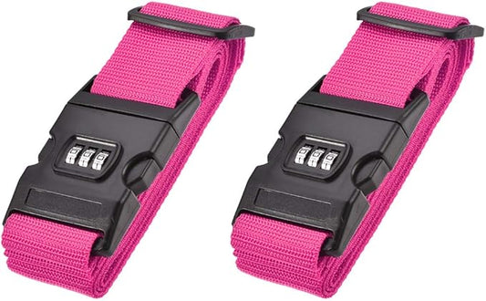 uxcell Luggage Straps Suitcase Belts with Buckle, Combination Lock, 2Mx5cm Adjustable PP Travel Packing Accessories, Rose Red, 2Pcs