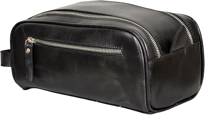 Premium Buffalo Leather Toiletry Bag for Men & Women With Waterproof Lining, Grooming Travel Pouch, Unisex Wash Bag for Toiletries, Shaving & Cosmetic Organizer for Men & Women
