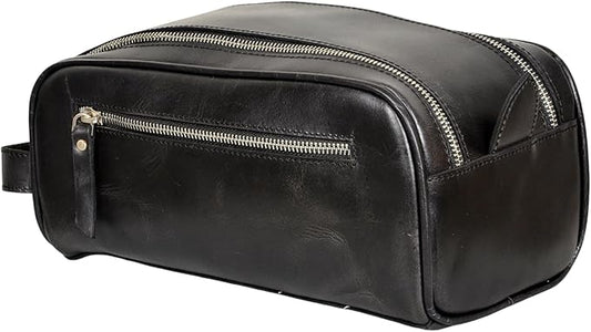 Premium Buffalo Leather Toiletry Bag for Men & Women With Waterproof Lining, Grooming Travel Pouch, Unisex Wash Bag for Toiletries, Shaving & Cosmetic Organizer for Men & Women