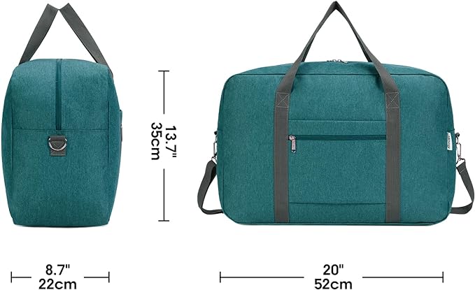 For United Airlines Foldable Carry on Bag 22x14x9 Travel Duffel Bag Packable luggage Duffle for Women and Men 40L (Teal)