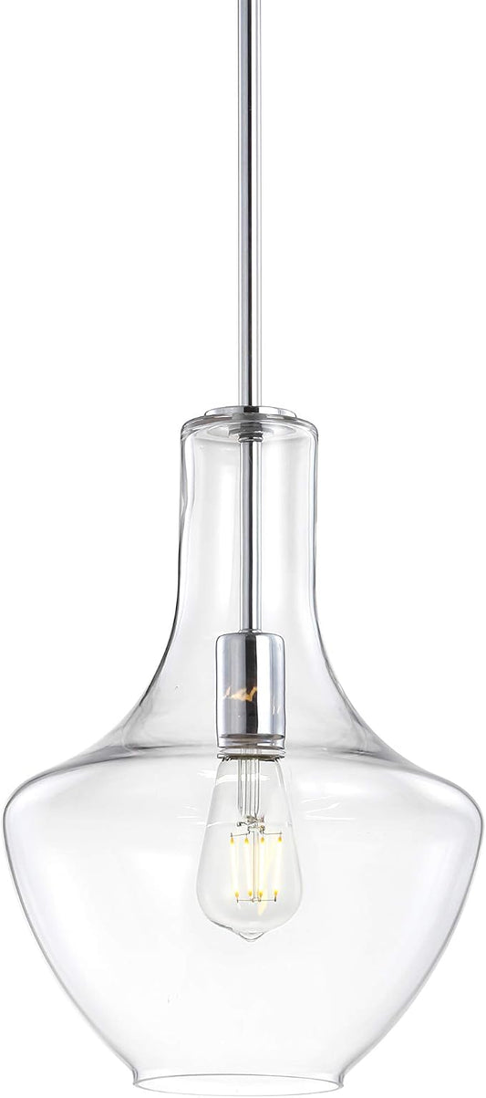 JONATHAN Y Watts Schoolhouse 10.5" Pendant Light, Chrome/Clear | 1-Light, Mid-Century Modern Style, Metal Hanging Lamp, Adjustable, Kitchen Island Fixture, Glass Shade, LED Bulb Included