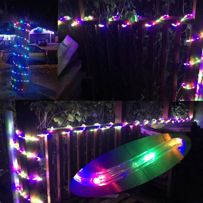 328ft 2-Wire Waterproof LED Rope Light Kit, 1/2" Rope Light Outdoor, 110V-120V PVC 30 LED/M Tube Lights Strip for Background Lighting, Outdoor Decorative Lighting, Christmas(Multi-Color)