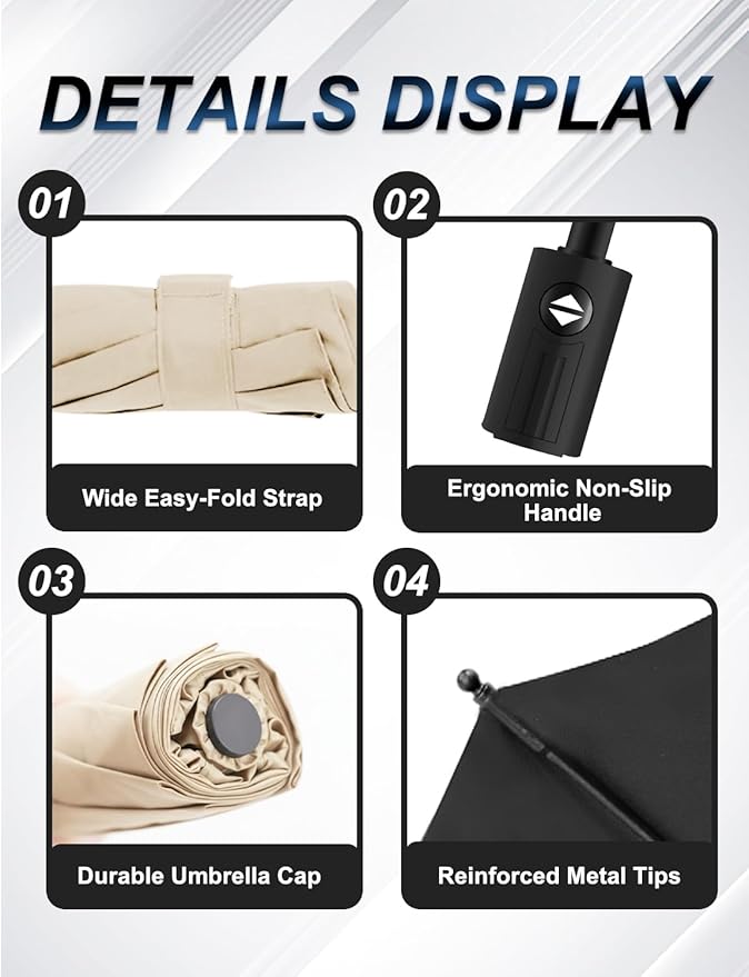 SoulRain Travel Umbrella - Compact Umbrella for Rain - Perfect Large Auto Folding Umbrella - Ideal Car umbrella, Small umbrella, and Travel Companion
