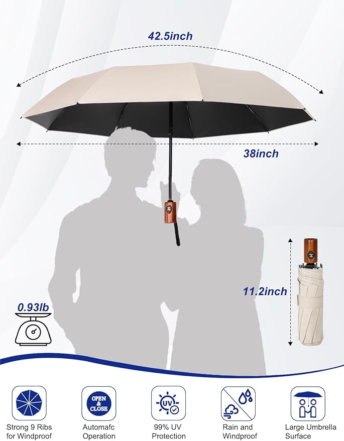 SoulRain Travel Umbrella - Compact Umbrella for Rain - Perfect Large Auto Folding Umbrella - Ideal Car umbrella, Small umbrella, and Travel Companion