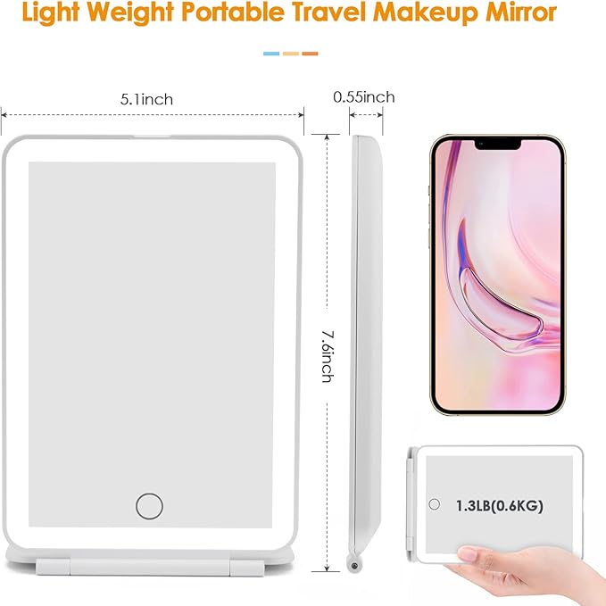 DenCert Rechargeable Travel Makeup Mirror 72 LED Lighted Compact Slim Vanity with Lights 3 Lighting Modes Dimmable Touch Screen (White),(DenCert)