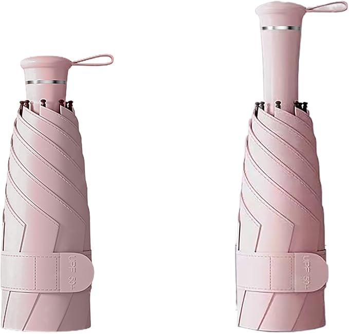 Mini Folding Travel Umbrella with Built-in Hidden Telescoping Handle,Teflon Coating, UPF 50+,UV Protection,Compact Lightweight Portable,6 Ribs Design,Small,Sun/Rain,Women/ Kids/Girls,Backpack Car