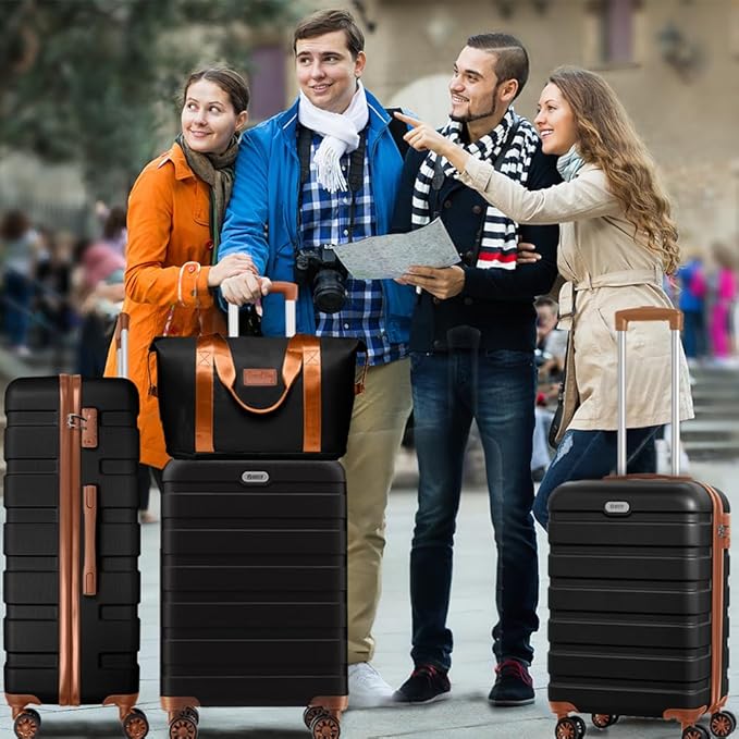 AnyZip Luggage Set 5 Piece PC ABS Hardshell Lightweight Suitcases for Travelling with 4 Universal Wheels TSA Lock Carry on Suitcase Black Brown