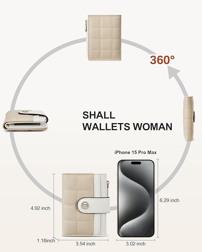 BOSTANTEN Small Wallet for Women Leather RFID Blocking Card Holder Bifold Compact Wallets With Zipper Coin Pocket Beige＆khaki