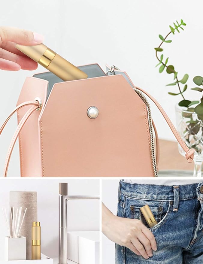 LISAPACK 8ML Atomizer Perfume Spray Bottle for Travel, Empty Refillable Cologne Dispenser, Portable Sprayer (Gold)