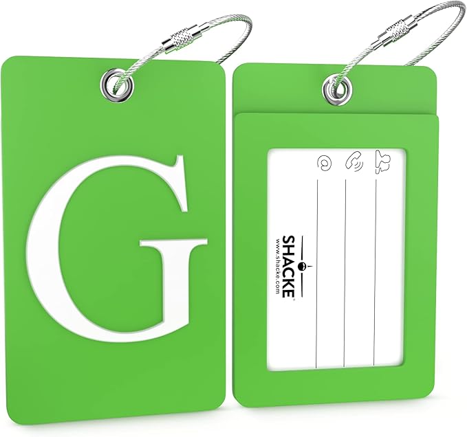 Shacke Luggage Tag Initial – Fully Bendable Tag w/Stainless Steel Loop (Letter G)