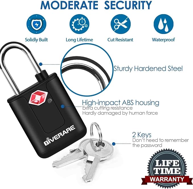4 Pack TSA Approved Travel Luggage Locks with Keys, Keyed Suitcase Padlock, Zipper Small Locks, TSA Accepted Compatible Padlocks for Suitcase, Backpack, Gym Locker, Jewelry Box, Anti Theft-Black