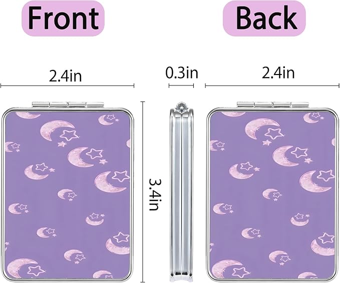 Pocket Mirror, Small Travel Mirror with Magnification, Portable Double-Sided Magnifying Cosmetic Mirror for Daily (Purple Moon)