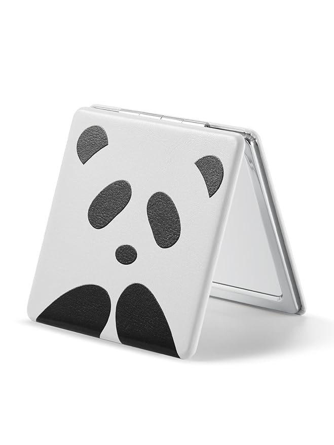 OMIRO 1X/3X Magnifying Mirror, Unique Painting Compact Mirror with Classical PU Leather (Panda)
