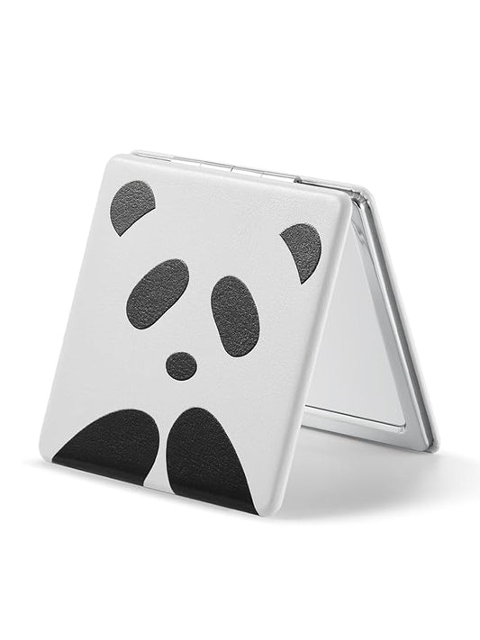 OMIRO 1X/3X Magnifying Mirror, Unique Painting Compact Mirror with Classical PU Leather (Panda)