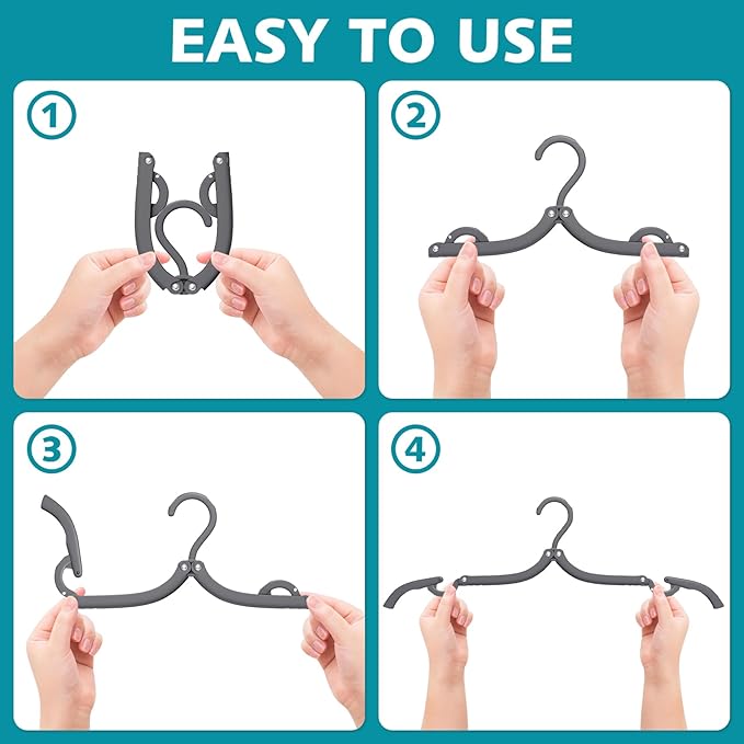 30 Pcs Travel Hangers Portable Foldable Travel Hanger Organizer, Plastic Cruise Essentials Clothes Drying Rack Folding Hangers for Camping Flying RV Europe Vacation Essentials Suitcase, Dark Grey