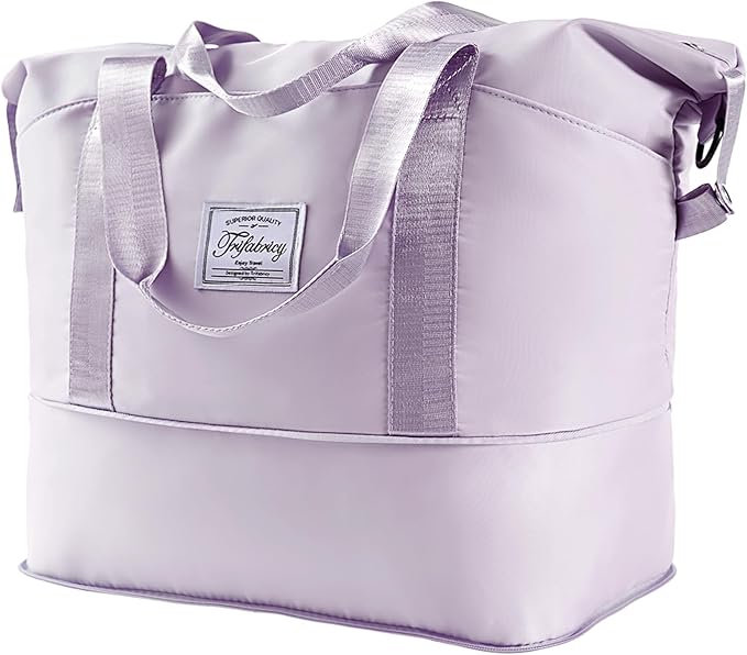 Large Shoulder Weekender Overnight Duffel Bag - Carry On with Wet Pocket, Waterproof Expandable Duffel Bag with Trolley Sleeve, Sports Tote Gym Bag for Women, Purple