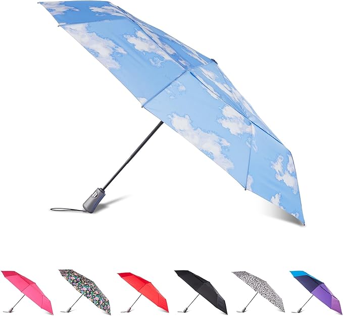 Totes Auto Open/Close Windproof Ultimate Compact Umbrella with UV and Water Repellent Protection