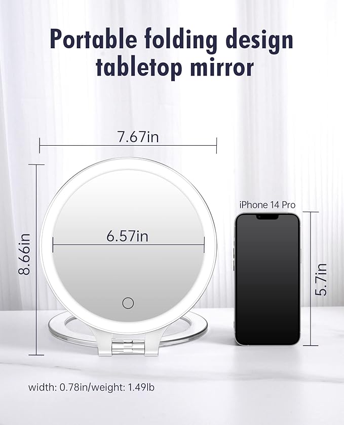 FASCINATE Magnifying Mirror 30X 1X Double Sided Magnification Makeup Vanity Mirror Rechargeable Lighted Mirror with 3 Color Lighting Modes Adjustable Rotation LED Vanity Desk Mirror