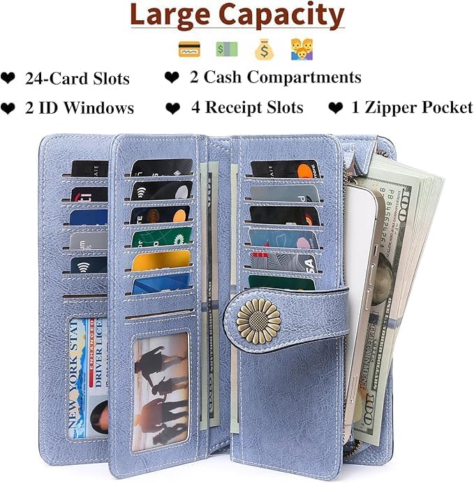 SENDEFN Wallets for Women Leather Credit Card Holder with RFID Blocking Large Capacity Wristlet | with RFID Blocking, Large Capacity, Wristlet, with RFID Blocking, Large Capacity, Wristlet