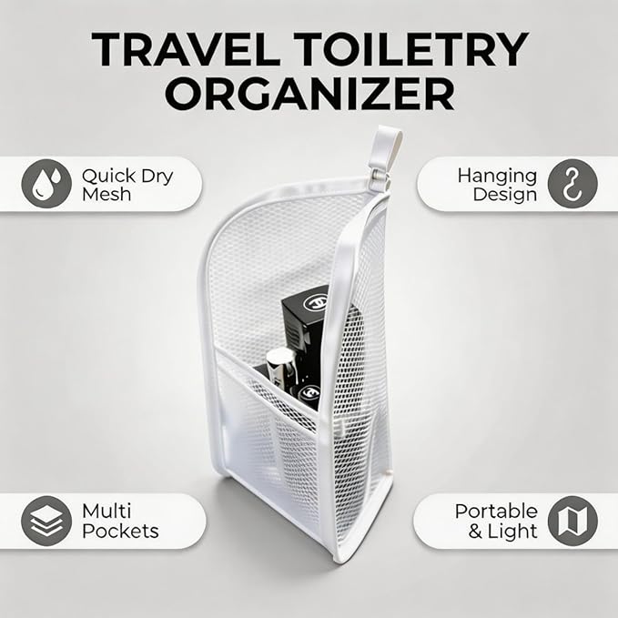 2PCS Standing Toiletry Bag, Foldable Clear Hanging Travel Cosmetic Bag, Large Capacity Waterproof EVA Organizer for Toothbrush & Toiletries (Pink+White)