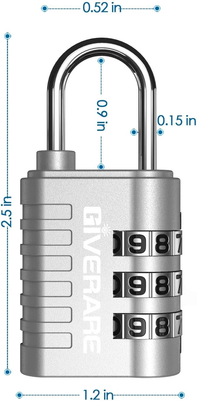 GIVERARE 8 Pack Combination Lock, 3-Digit Padlock Keyless, Resettable Luggage Locks for Backpack, Gym & School & Employee Locker, Weatherproof Travel Lock for Fence, Backyard Gate, Hasp, Case-Silver
