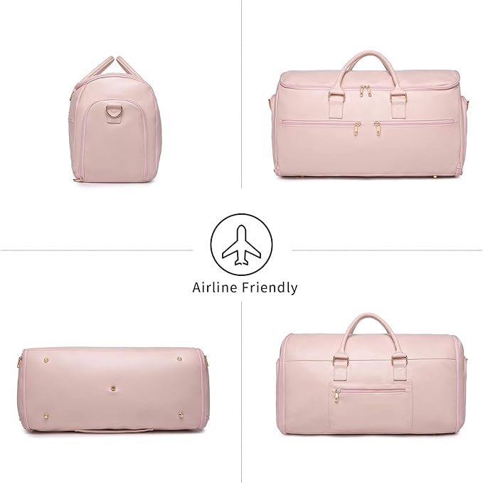 seyfocnia Convertible Travel Garment Bag, Carry On Garment Bag for Women, 2 in 1 Hanging Suitcase Suit Business Travel Bag Weekender Bag, Pink