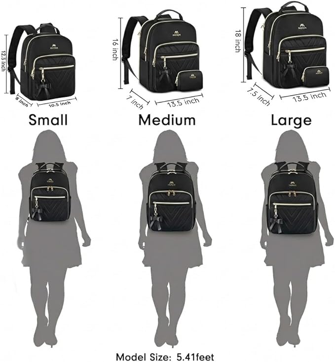 MATEIN Backpack Purse for Women, 17 inch Stylish Cute Waterproof Backpack Purse, Waterproof Fashion Casual Daily Shoulder Bag for Work College Travel, Gifts for Ladies, 2pcs Set, Black