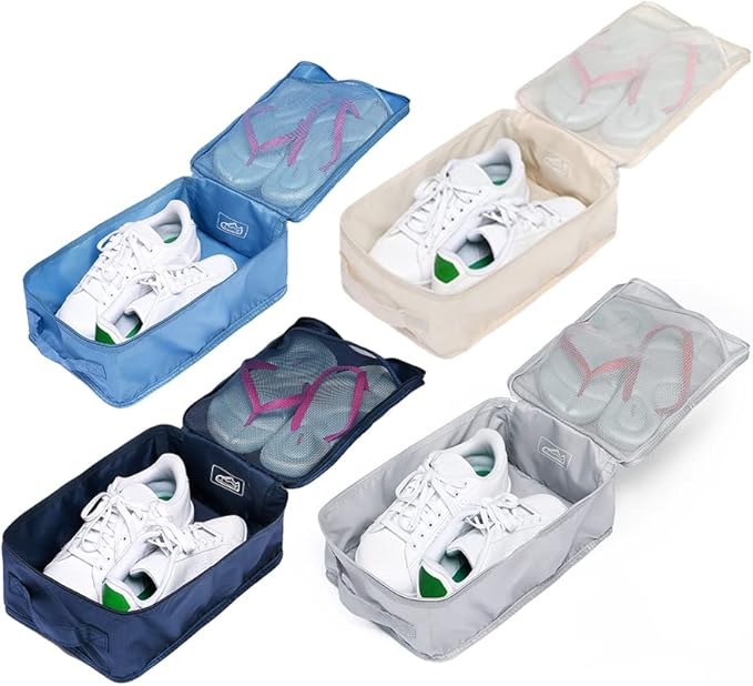 Travel Shoe Bags, Foldable Waterproof Shoe Puches Organizer-Double Layer (Multi-colored4)