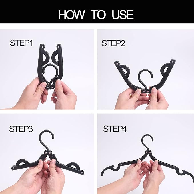 12 Pcs Black Travel Hangers - Portable Folding Clothes Hangers Travel Accessories Foldable Clothes Drying Rack