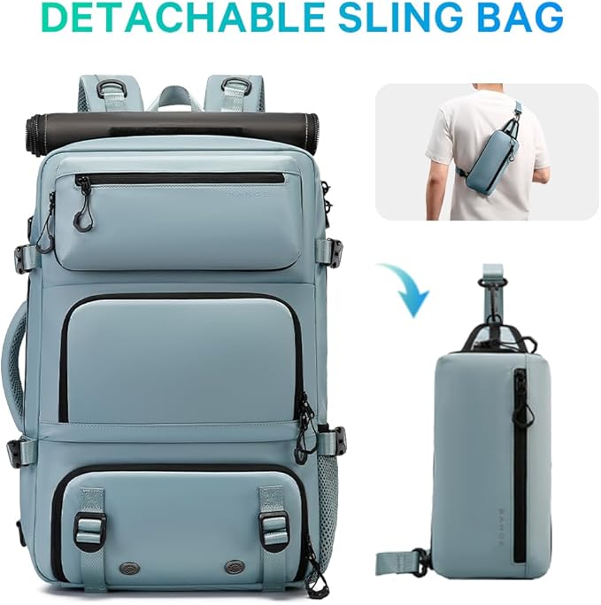 FUTURE AESTHEICS Travel backpack Carry-on Travel Backpack For Women Men Flight Approved Business Weekender Overnight Waterproof Daypack (Light Blue)