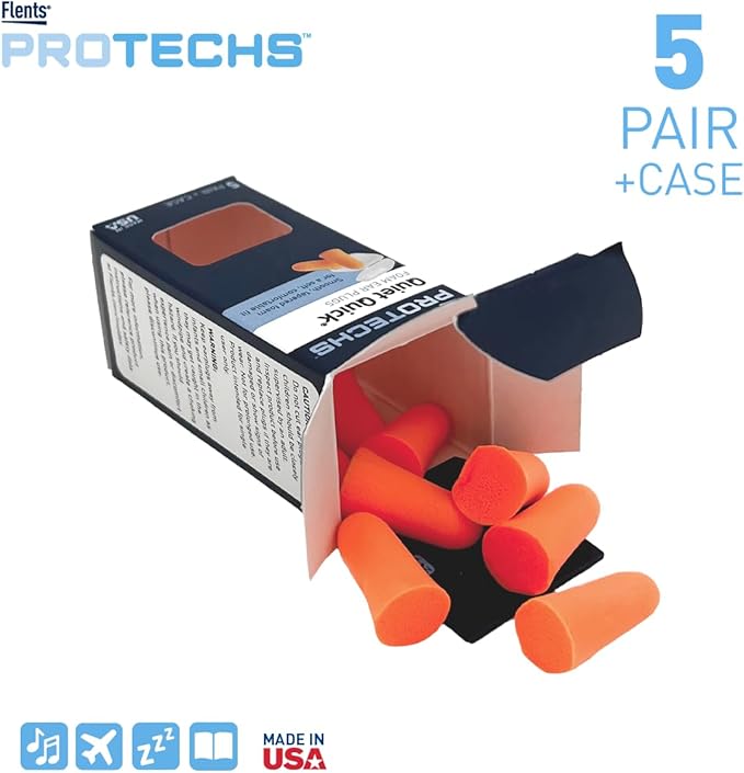 Flents Ear Plugs, 5 Pair with Case, Ear Plugs for Sleeping, Snoring, Loud Noise, Traveling, Concerts, Construction, & Studying, NRR 30