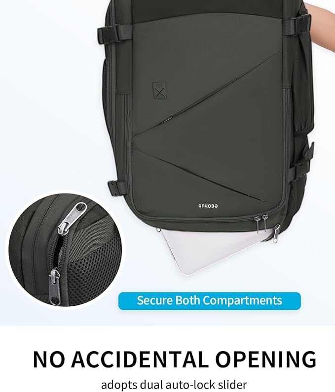 ECOHUB Carry On Travel Backpack, Expandable Airlines Personal Item Bag 18x14x8, Water Resistant 17 inch Laptop Backpack Flight Approved, 12 Pockets 30L Work Backpacks with Wet Pocket & Cable Slot