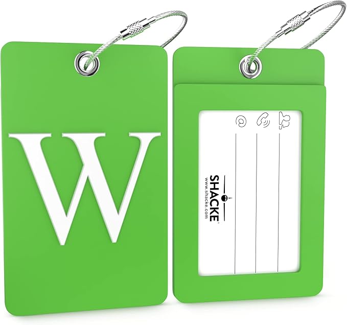 Shacke Luggage Tag Initial – Fully Bendable Tag w/Stainless Steel Loop (Letter W)
